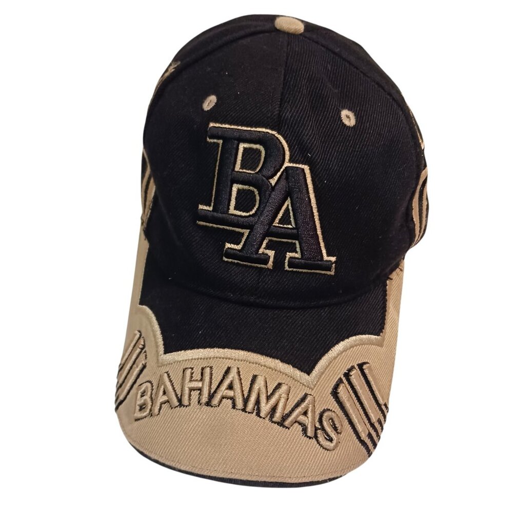 VTG Dorsett Tees Bahamas BA Embroidered Hat Black/Tan Two Tone OS Adjustable